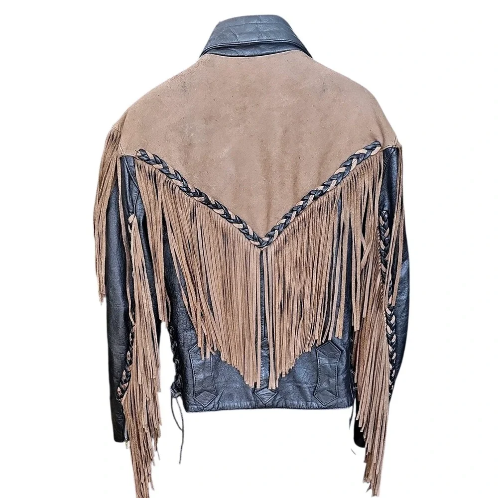 Vintage 80s FMC Leather‎ Fringe Jacket - Western Biker Coat - Men's Large